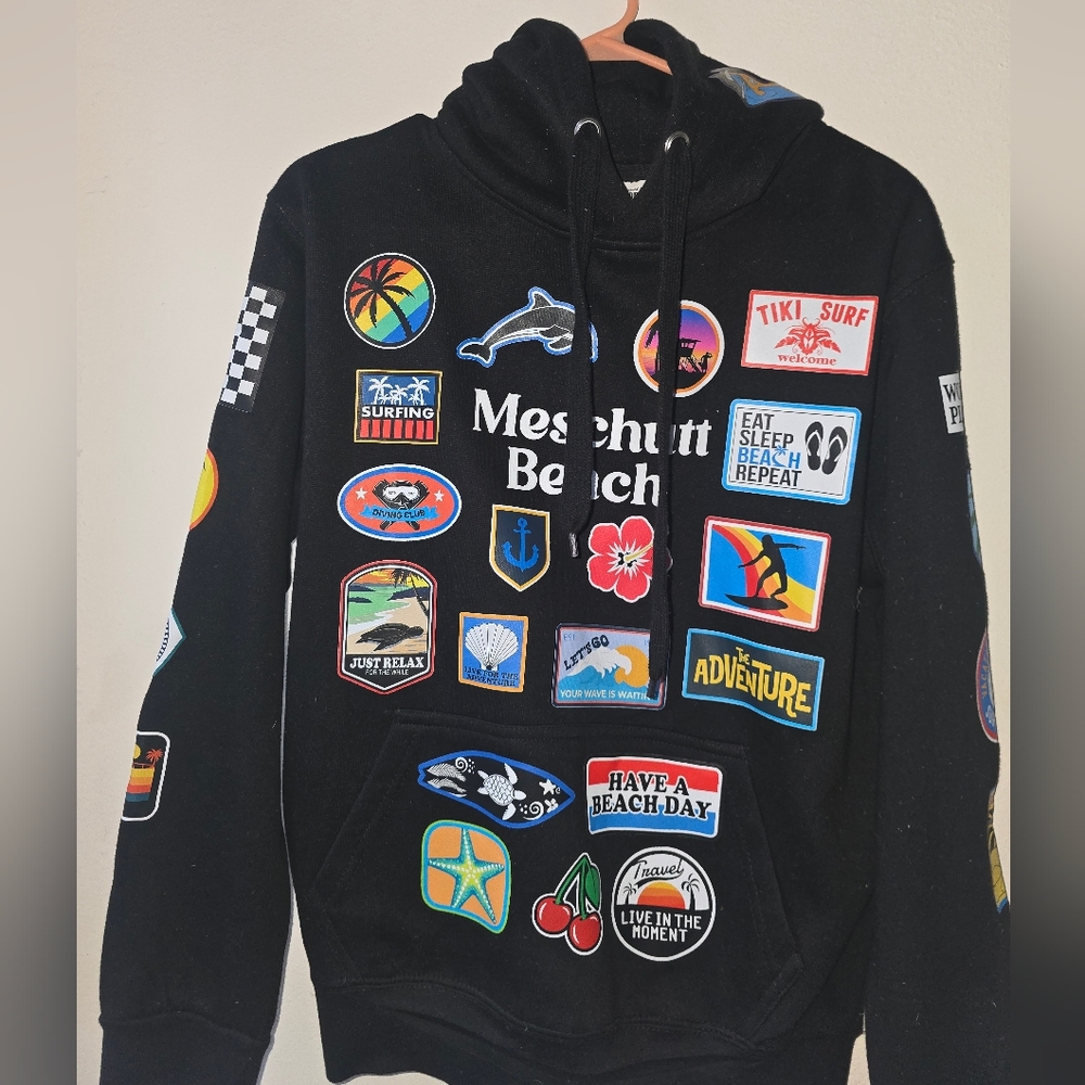 Vintage Inspired Patched Hoodie with Patch Work - Picture 2 of 7